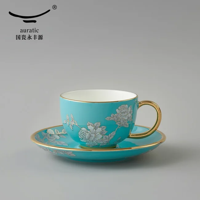 精美茶具推荐·Auratic 国瓷永丰源水墨牡丹2头茶咖杯陶瓷茶杯咖啡杯150ml