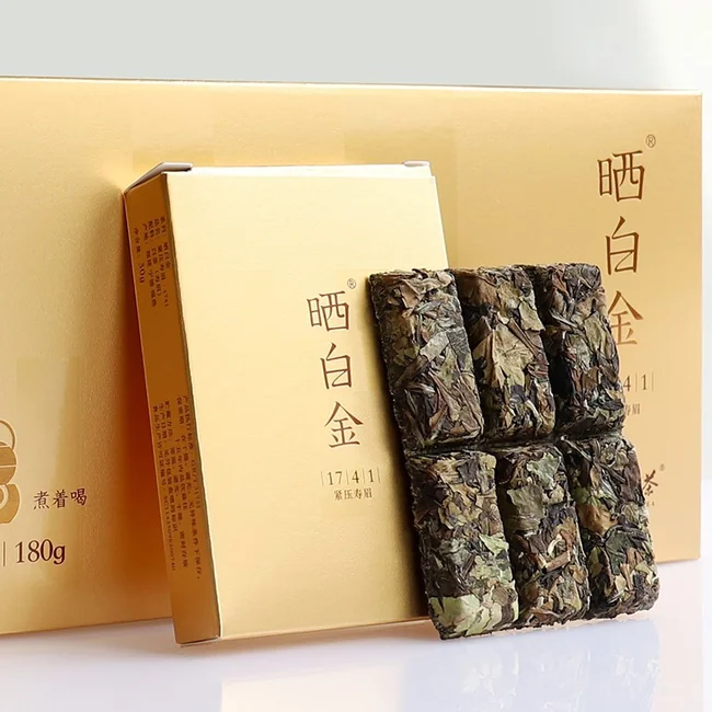 美国好茶推荐|品品香福鼎白茶晒白金MINI版紧压寿眉171 礼盒装180克