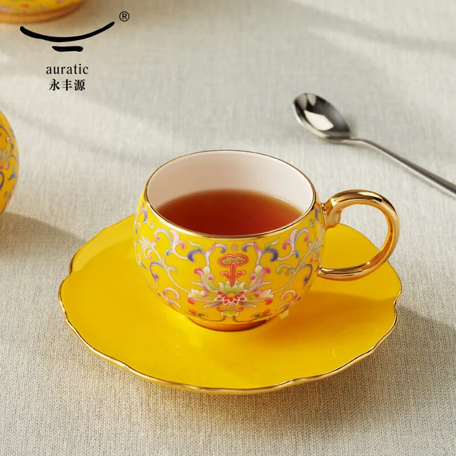 精美茶具推荐·Auratic 国瓷永丰源先生瓷新宫廷瓷4头珐琅彩茶咖具180ml*2